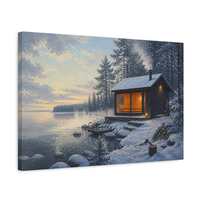 Side Mockup 3. Nordic Lakeside Sauna shown as canvas print