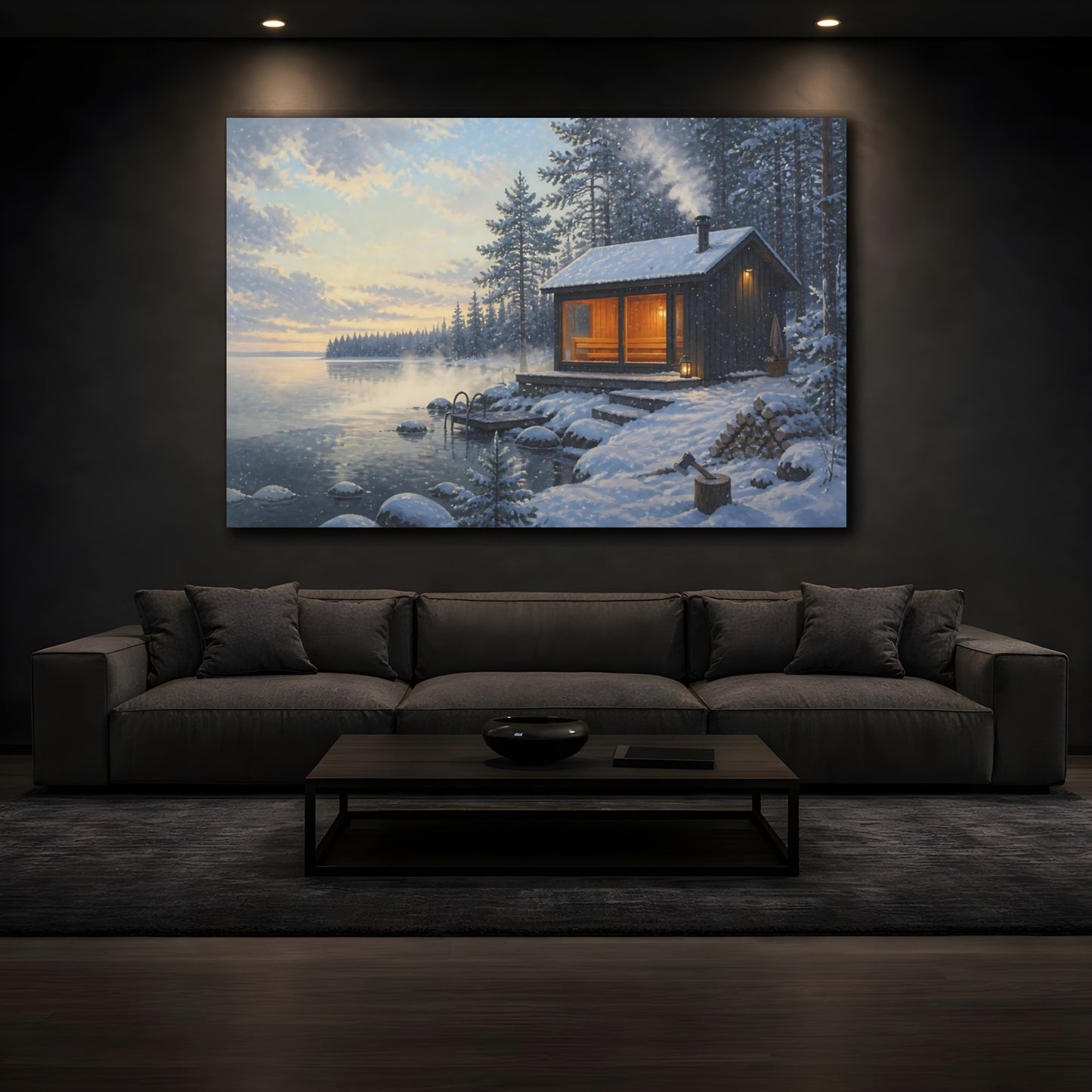 Mockup 3. Nordic Lakeside Sauna shown as canvas print