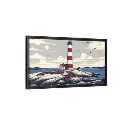Side Mockup 2. Nordic Lighthouse Retreat shown as framed canvas print