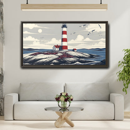 Mockup 2. Nordic Lighthouse Retreat shown as framed canvas print