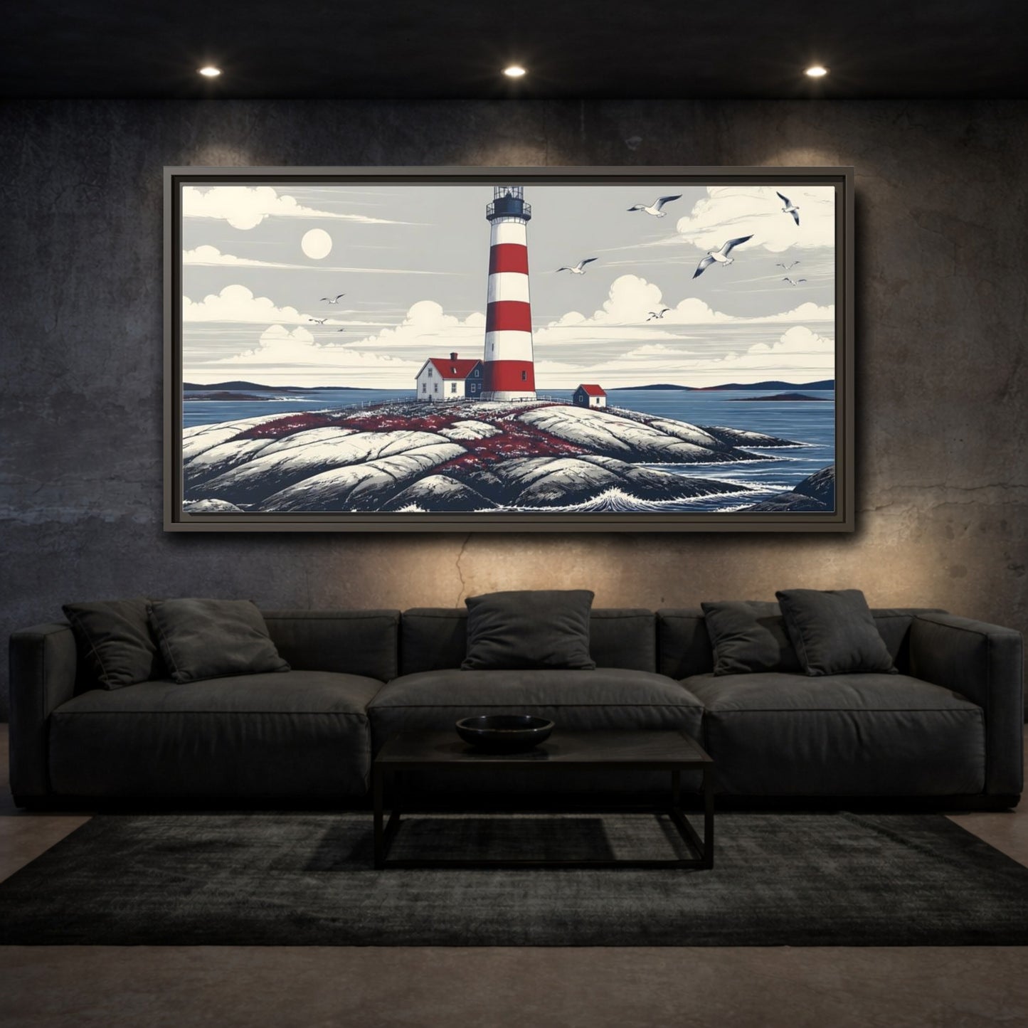 Mockup 3. Nordic Lighthouse Retreat shown as framed canvas print