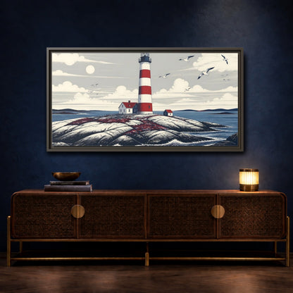 Mockup 4. Nordic Lighthouse Retreat shown as framed canvas print