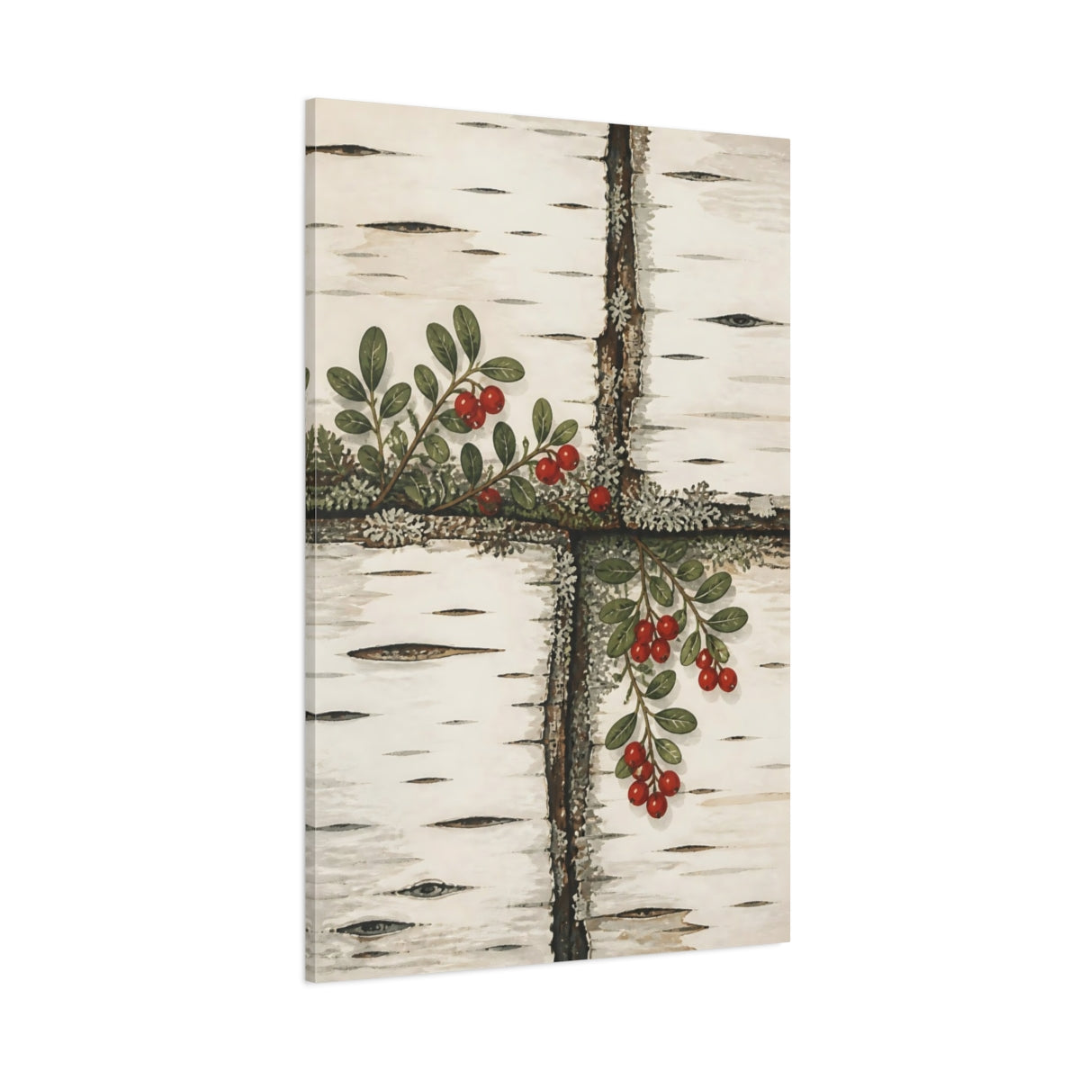 Side Mockup 1. Nordic Lingonberry Sprig shown as canvas print
