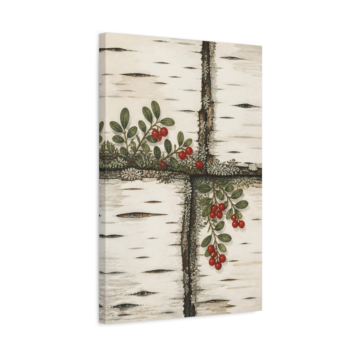 Side Mockup 3. Nordic Lingonberry Sprig shown as canvas print