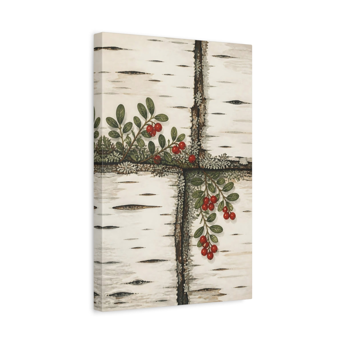 Side Mockup 4. Nordic Lingonberry Sprig shown as canvas print