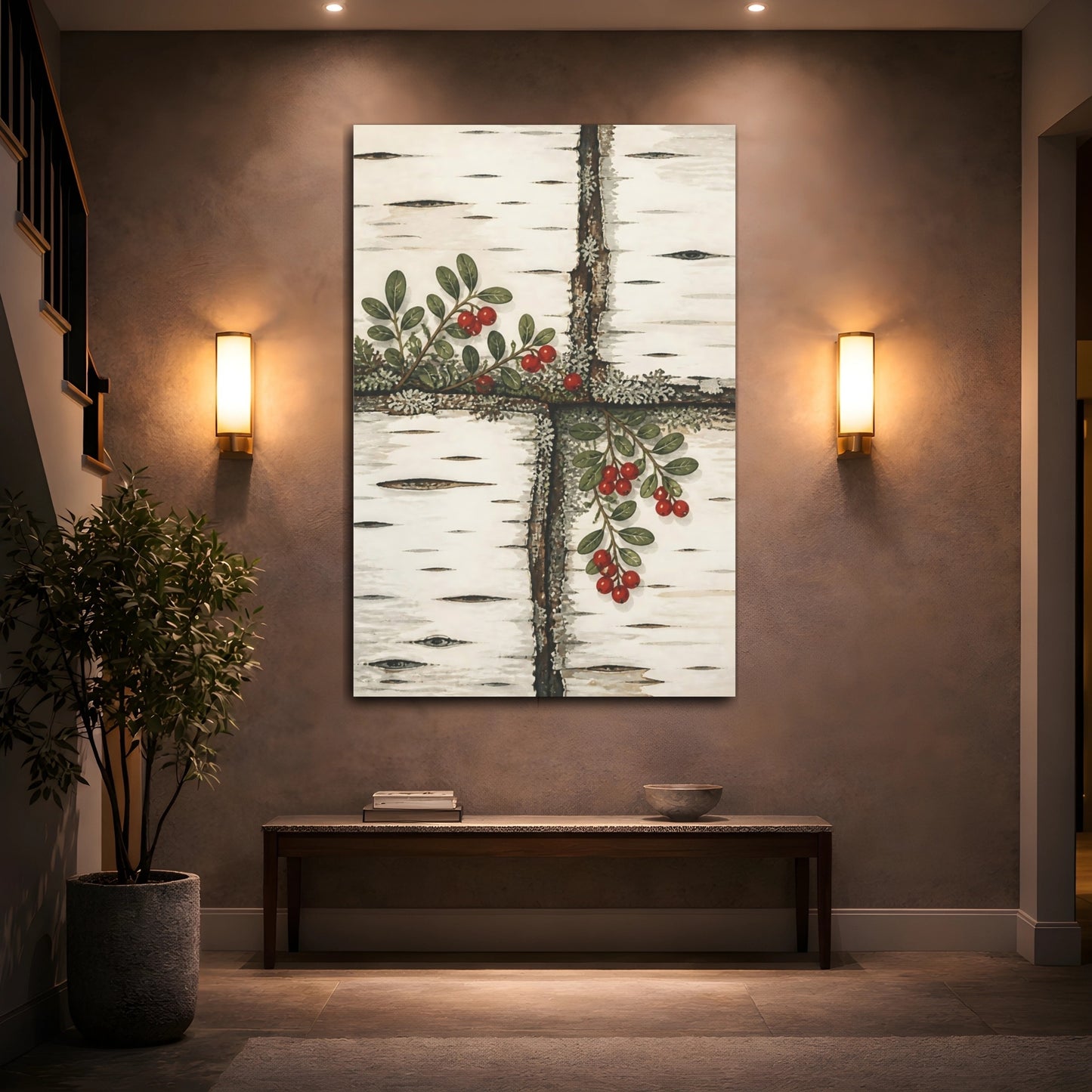 Mockup 2. Nordic Lingonberry Sprig shown as canvas print