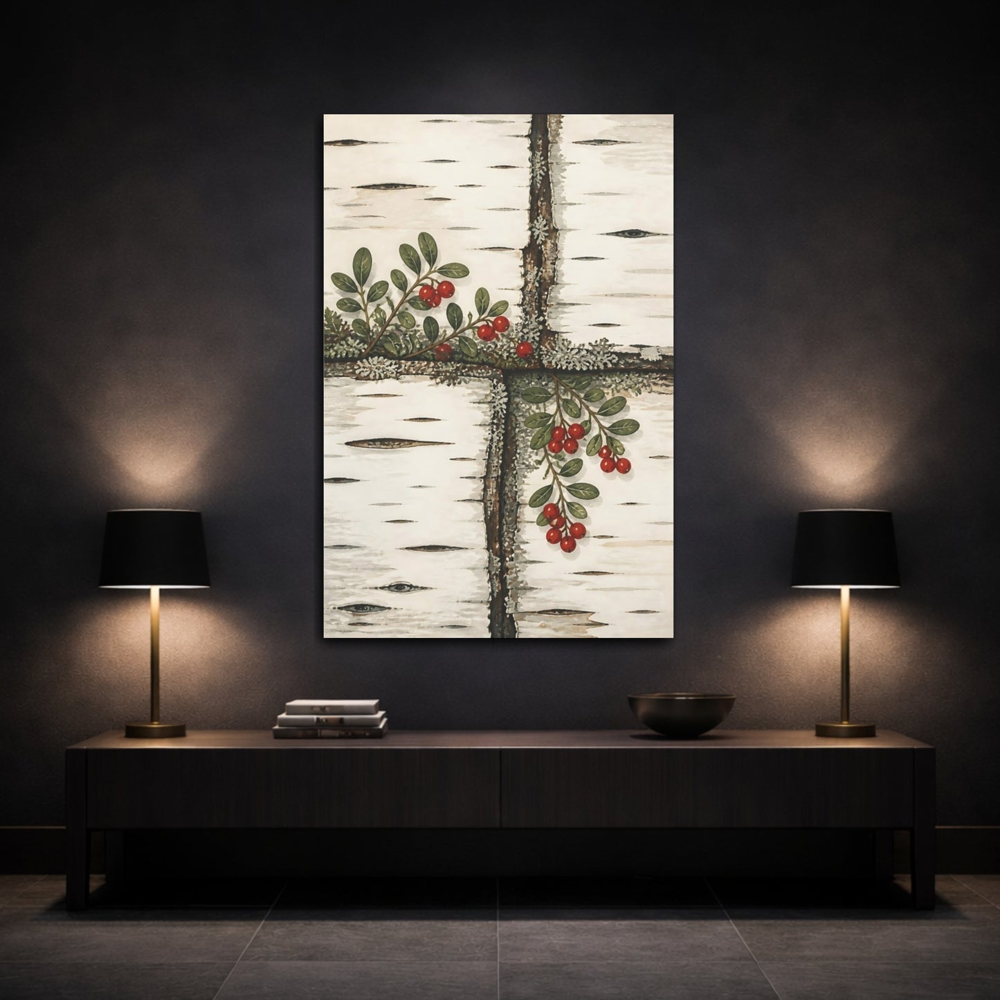 Mockup 3. Nordic Lingonberry Sprig shown as canvas print