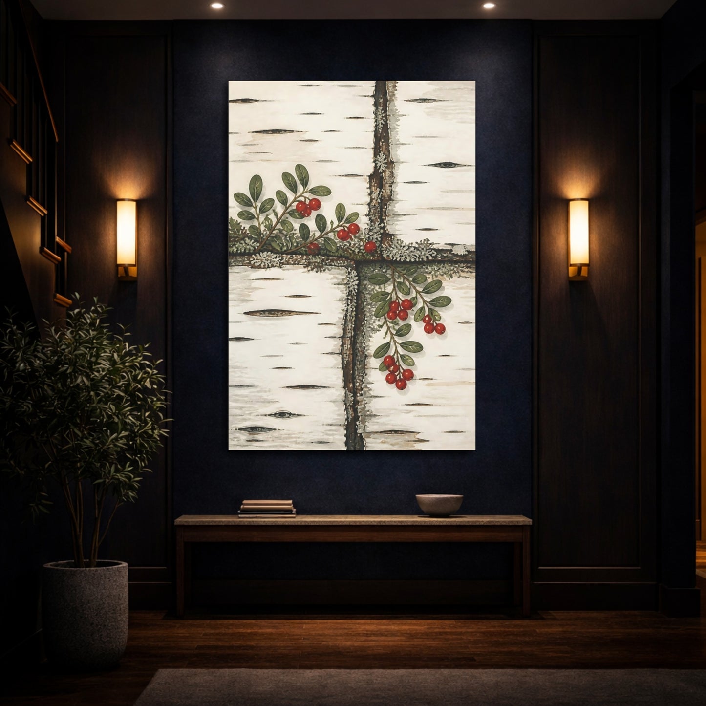 Mockup 4. Nordic Lingonberry Sprig shown as canvas print