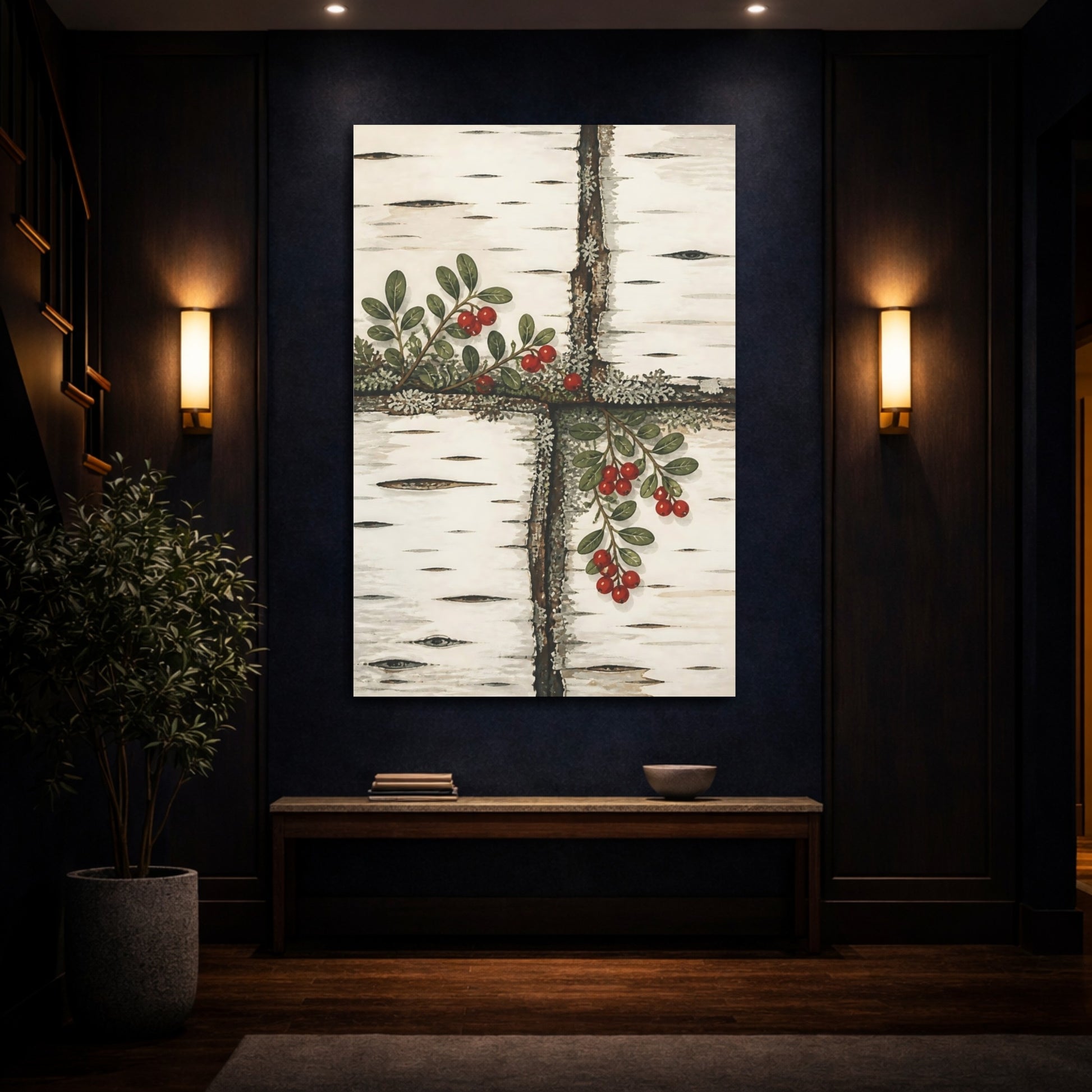 Mockup 4. Nordic Lingonberry Sprig shown as canvas print