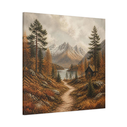 Main Mockup. Nordic Mountain Cabin shown as canvas print