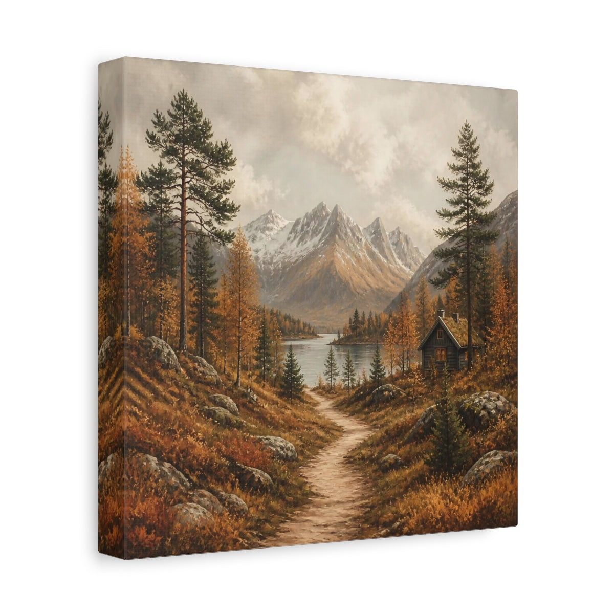 Side Mockup 9. Nordic Mountain Cabin shown as canvas print