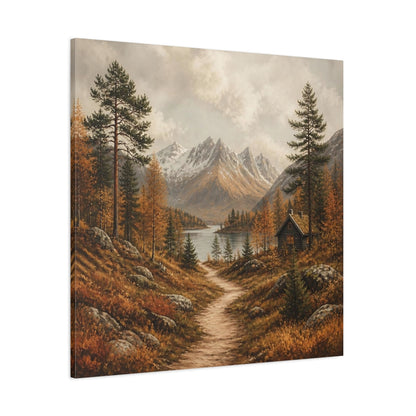 Side Mockup 1. Nordic Mountain Cabin shown as canvas print