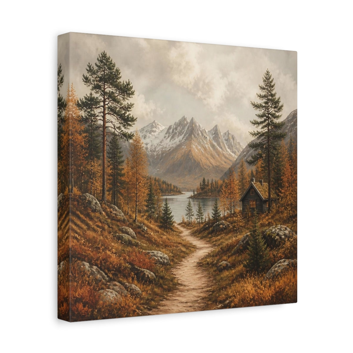 Side Mockup 8. Nordic Mountain Cabin shown as canvas print