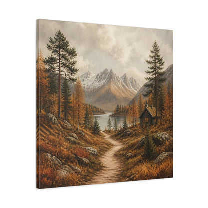 Side Mockup 3. Nordic Mountain Cabin shown as canvas print