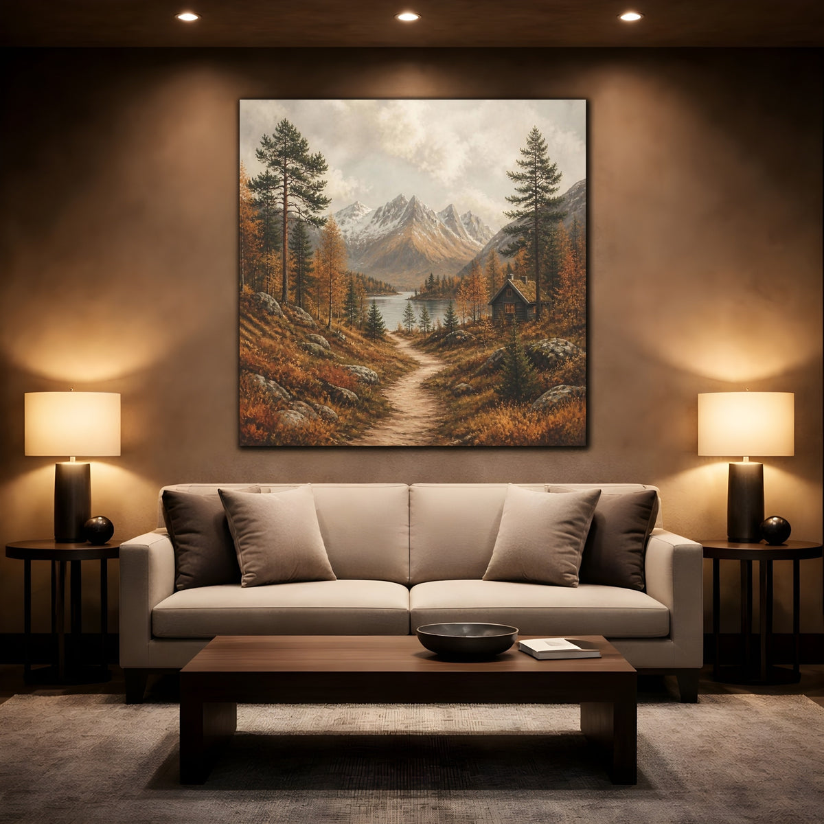 Mockup 2. Nordic Mountain Cabin shown as canvas print