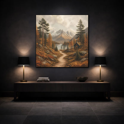 Mockup 3. Nordic Mountain Cabin shown as canvas print