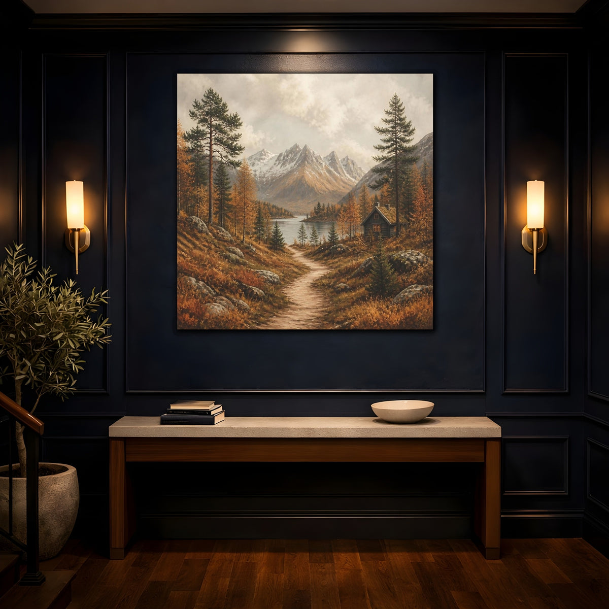 Mockup 4. Nordic Mountain Cabin shown as canvas print