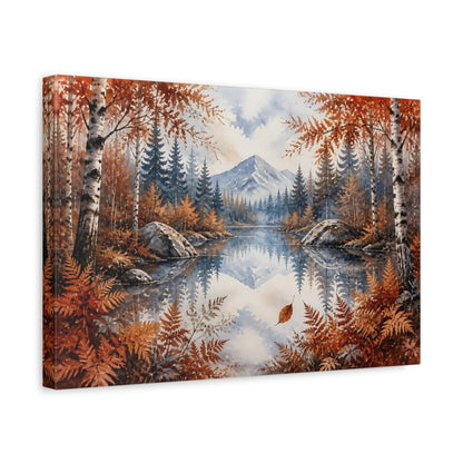 Side Mockup 4. Nordic Mountain Lake shown as canvas print