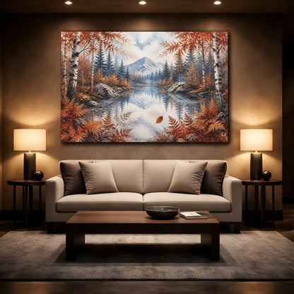 Mockup 2. Nordic Mountain Lake shown as canvas print