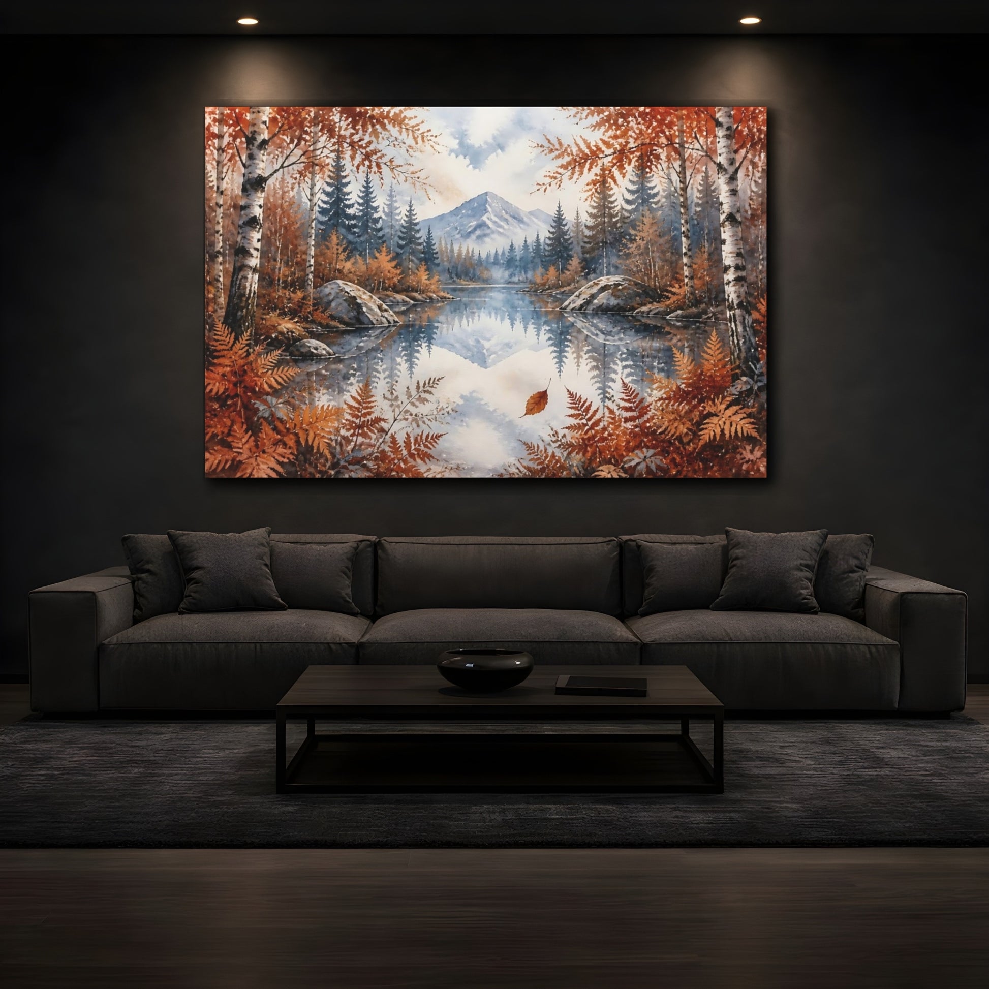 Mockup 3. Nordic Mountain Lake shown as canvas print