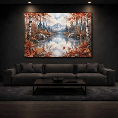 Mockup 3. Nordic Mountain Lake shown as canvas print