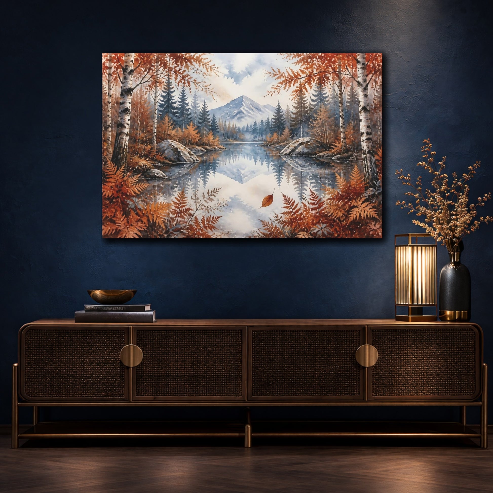 Mockup 4. Nordic Mountain Lake shown as canvas print