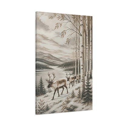 Main Mockup. Nordic Reindeer In Birch shown as canvas print