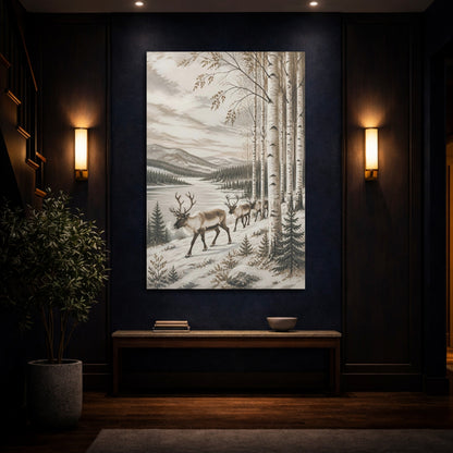Mockup 4. Nordic Reindeer In Birch shown as canvas print
