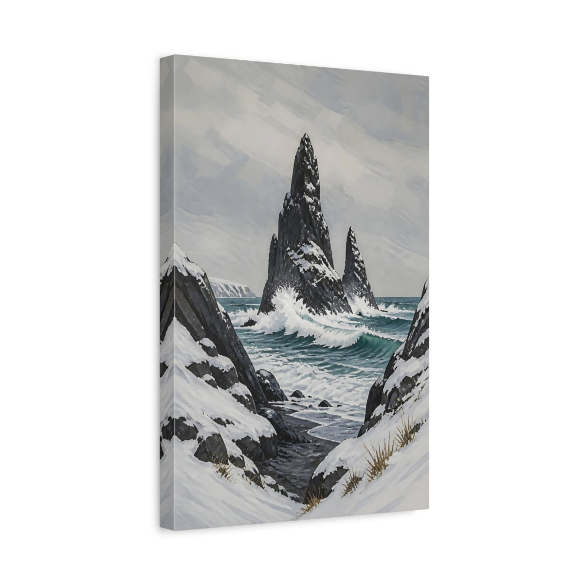 Side Mockup 4. Nordic Sea Stack shown as canvas print