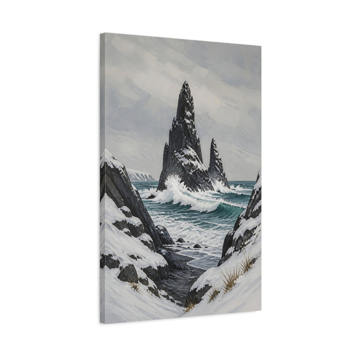 Side Mockup 2. Nordic Sea Stack shown as canvas print