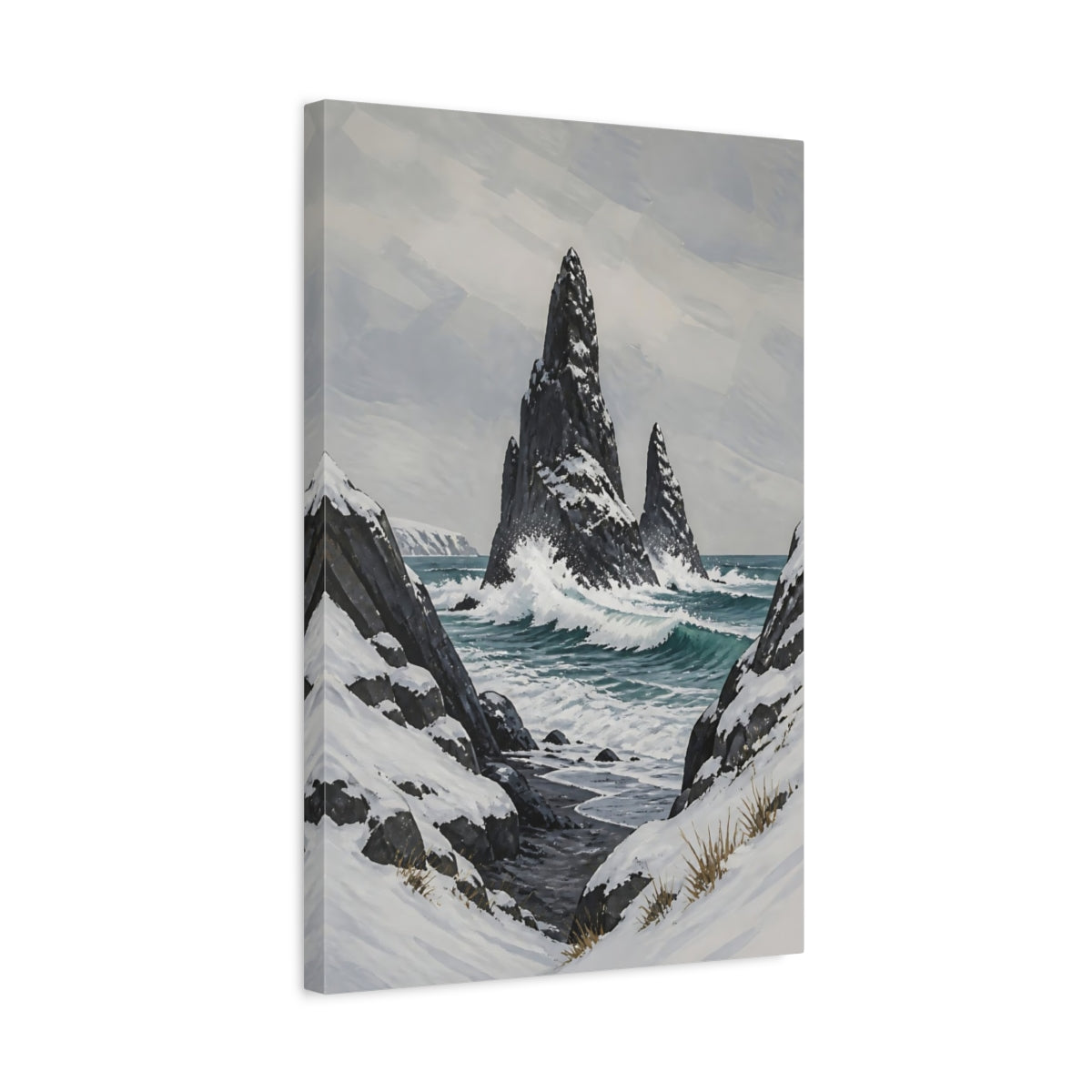 Side Mockup 3. Nordic Sea Stack shown as canvas print
