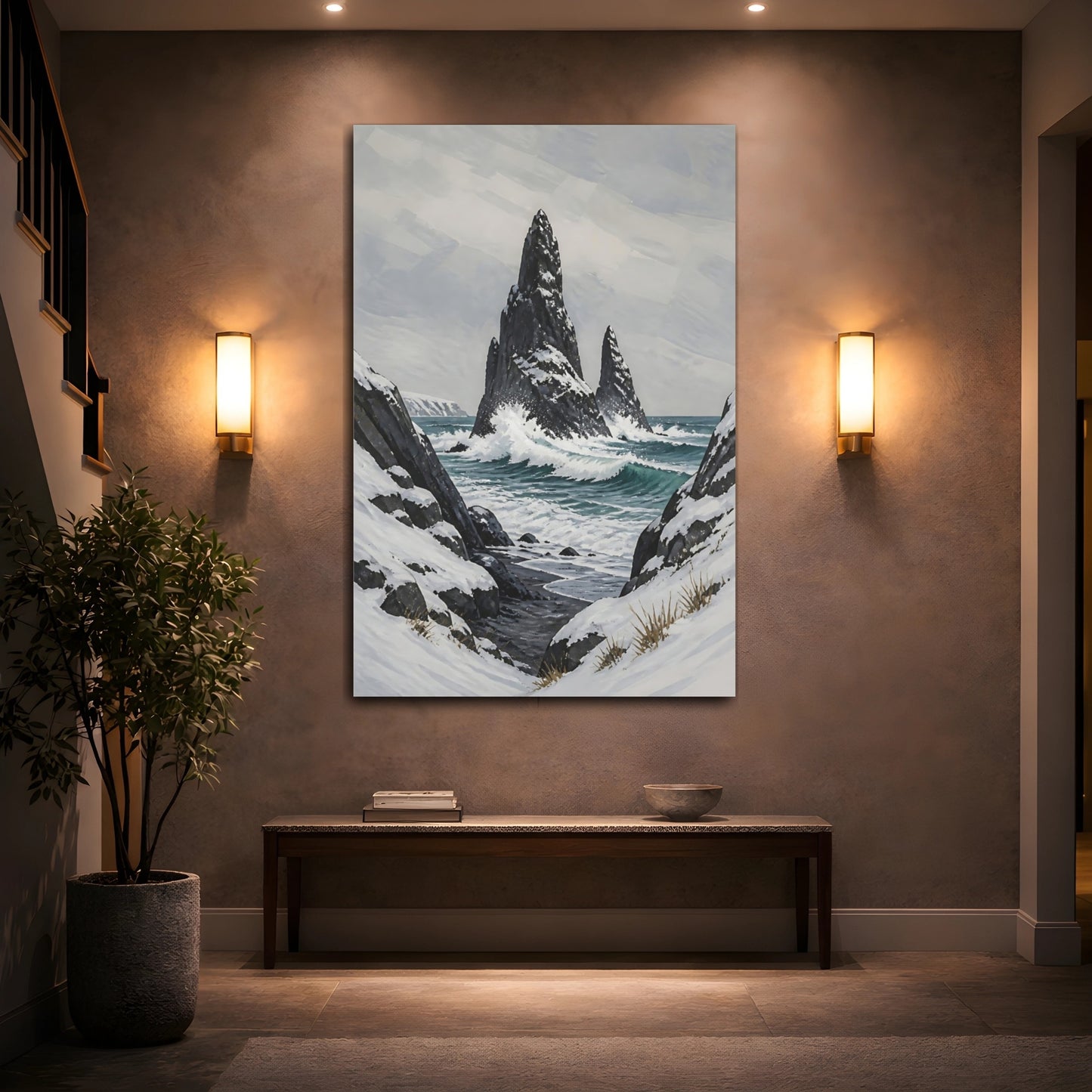 Mockup 2. Nordic Sea Stack shown as canvas print