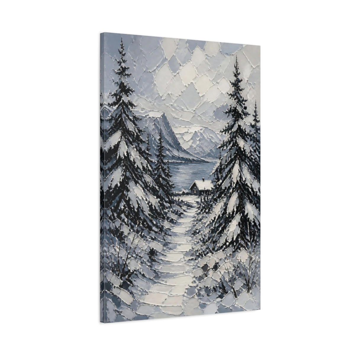 Main Mockup. Nordic Snowy Path shown as canvas print