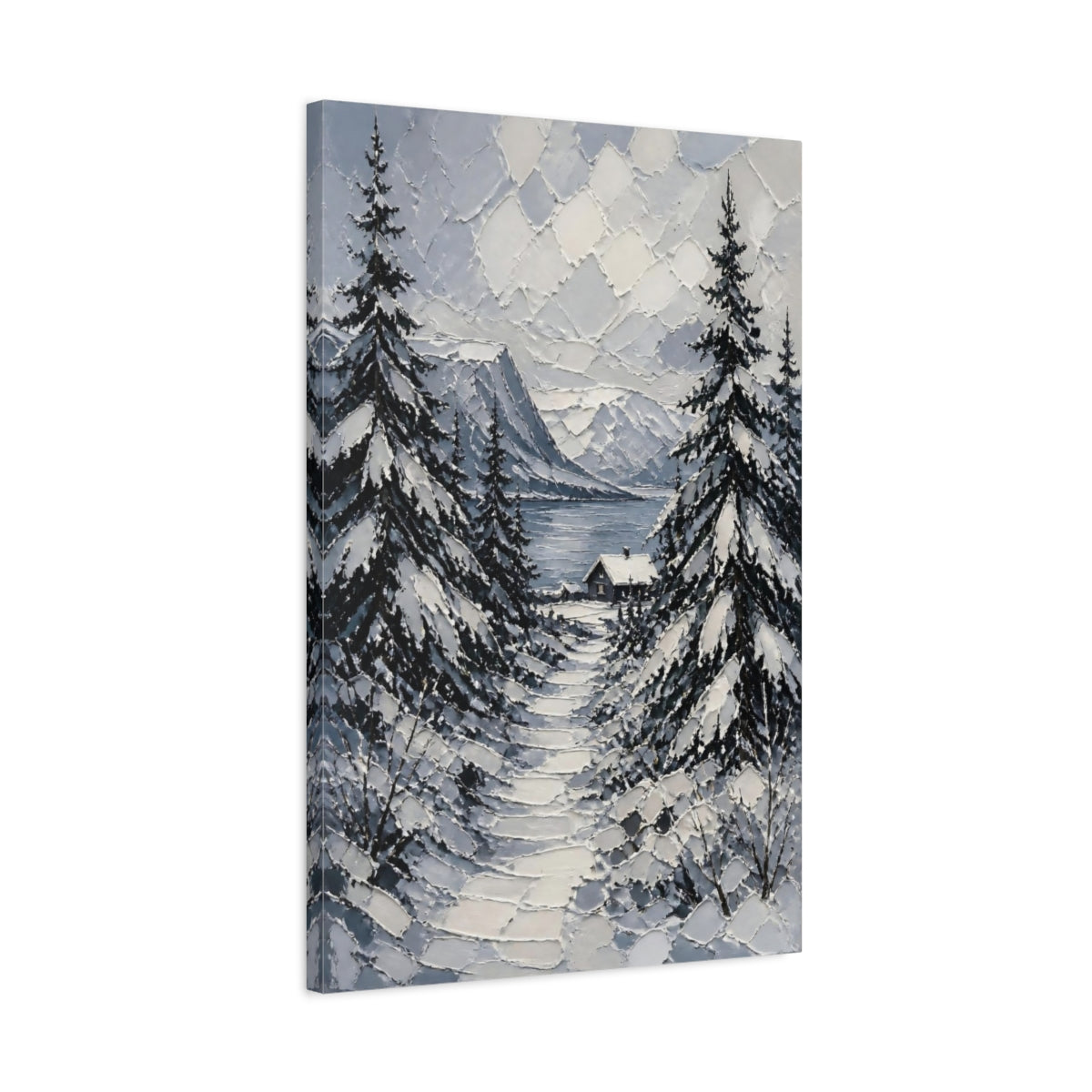 Side Mockup 2. Nordic Snowy Path shown as canvas print