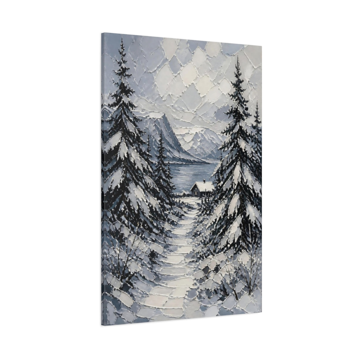 Side Mockup 1. Nordic Snowy Path shown as canvas print