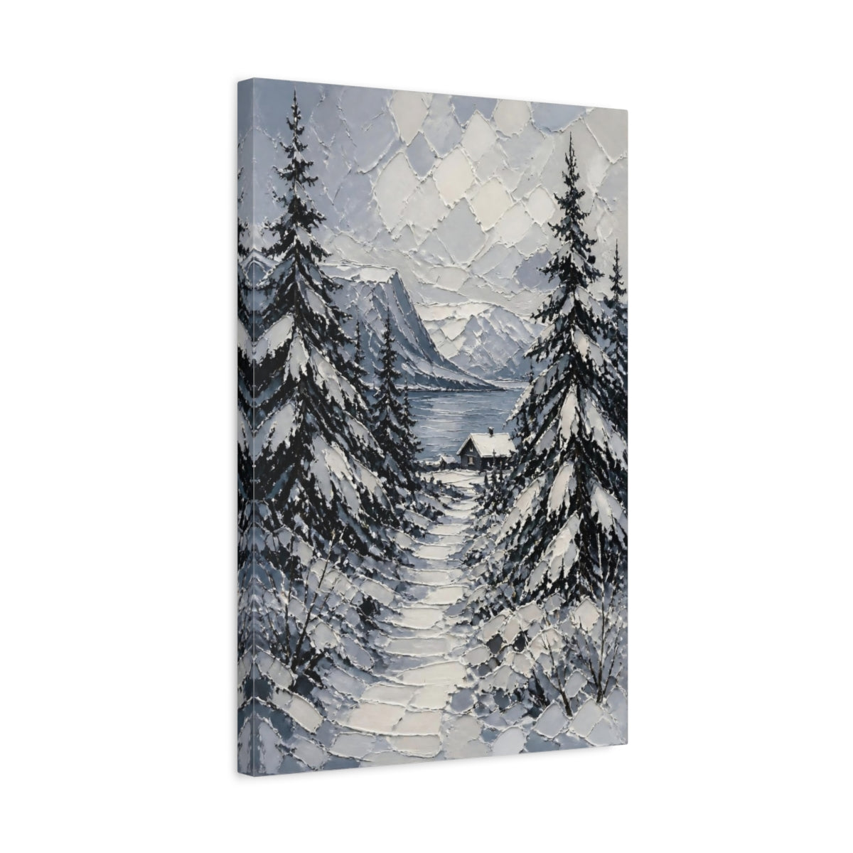 Side Mockup 3. Nordic Snowy Path shown as canvas print