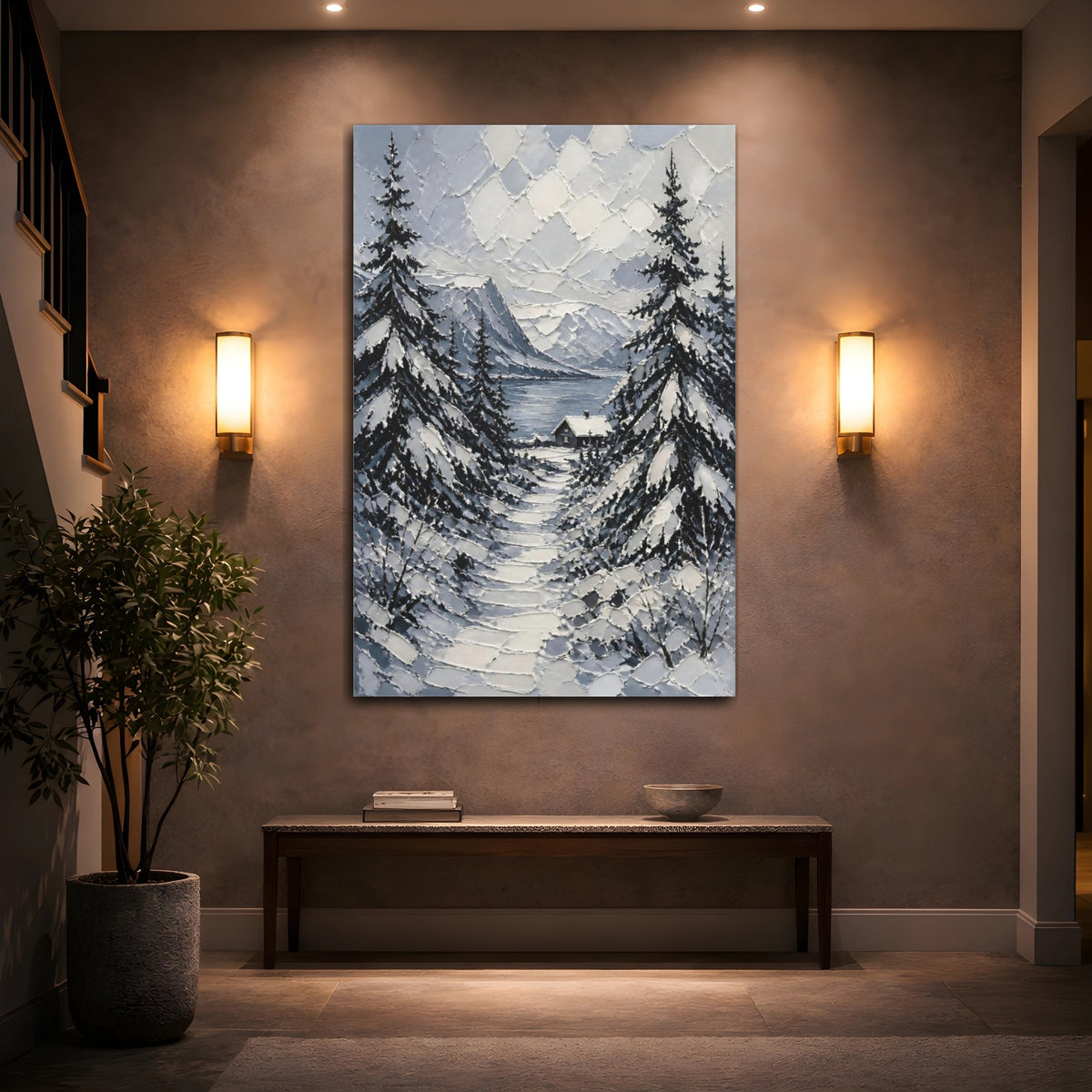 Mockup 2. Nordic Snowy Path shown as canvas print