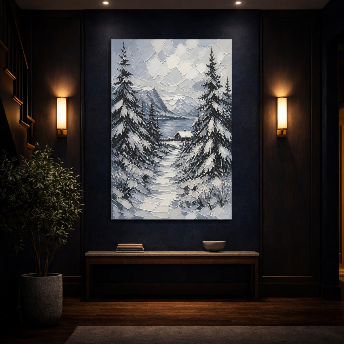 Mockup 4. Nordic Snowy Path shown as canvas print