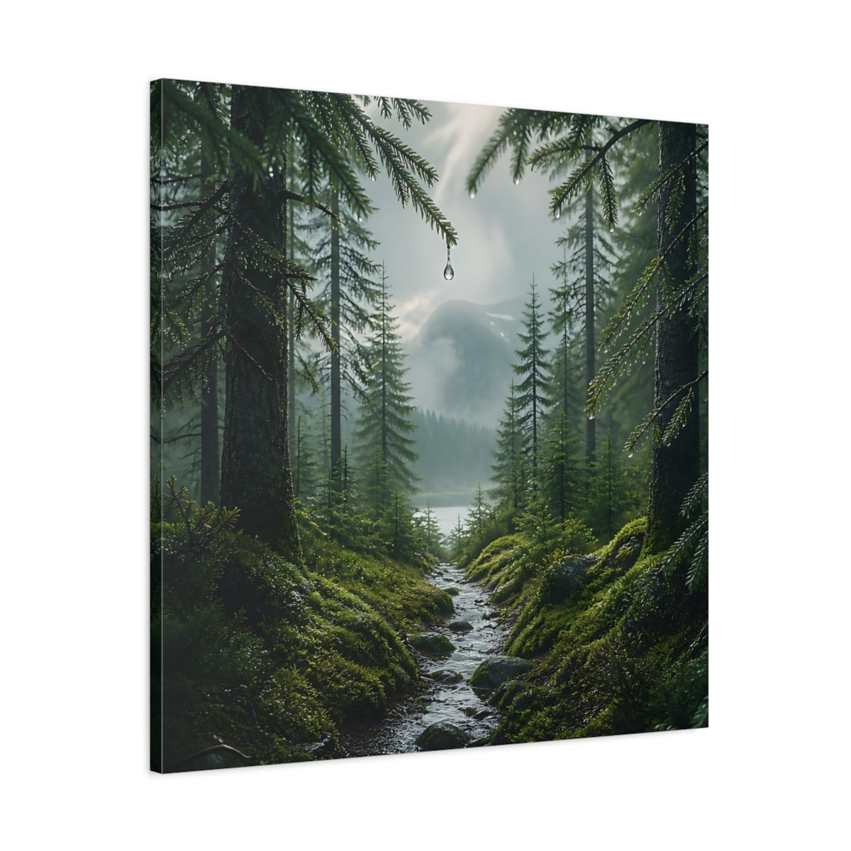 Side Mockup 3. Nordic Spruce Forest Path shown as canvas print