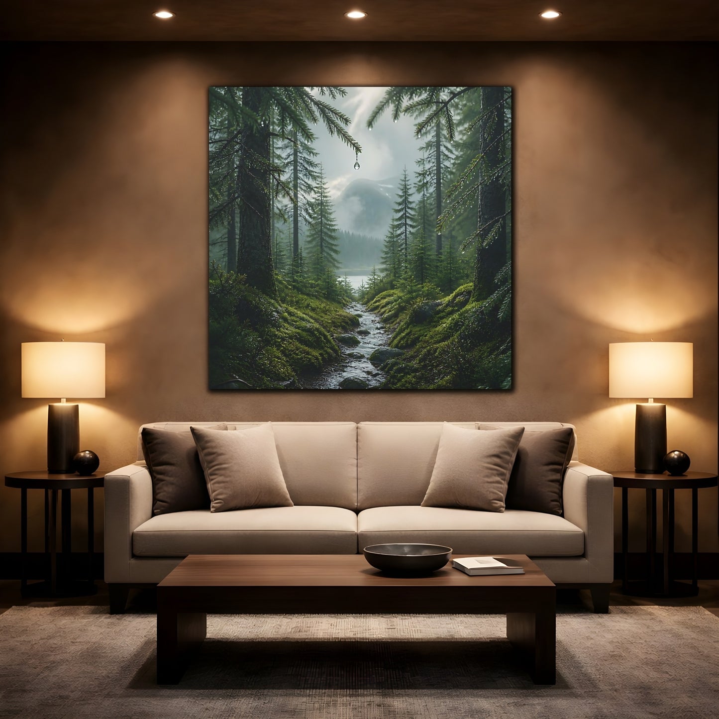 Mockup 2. Nordic Spruce Forest Path shown as canvas print