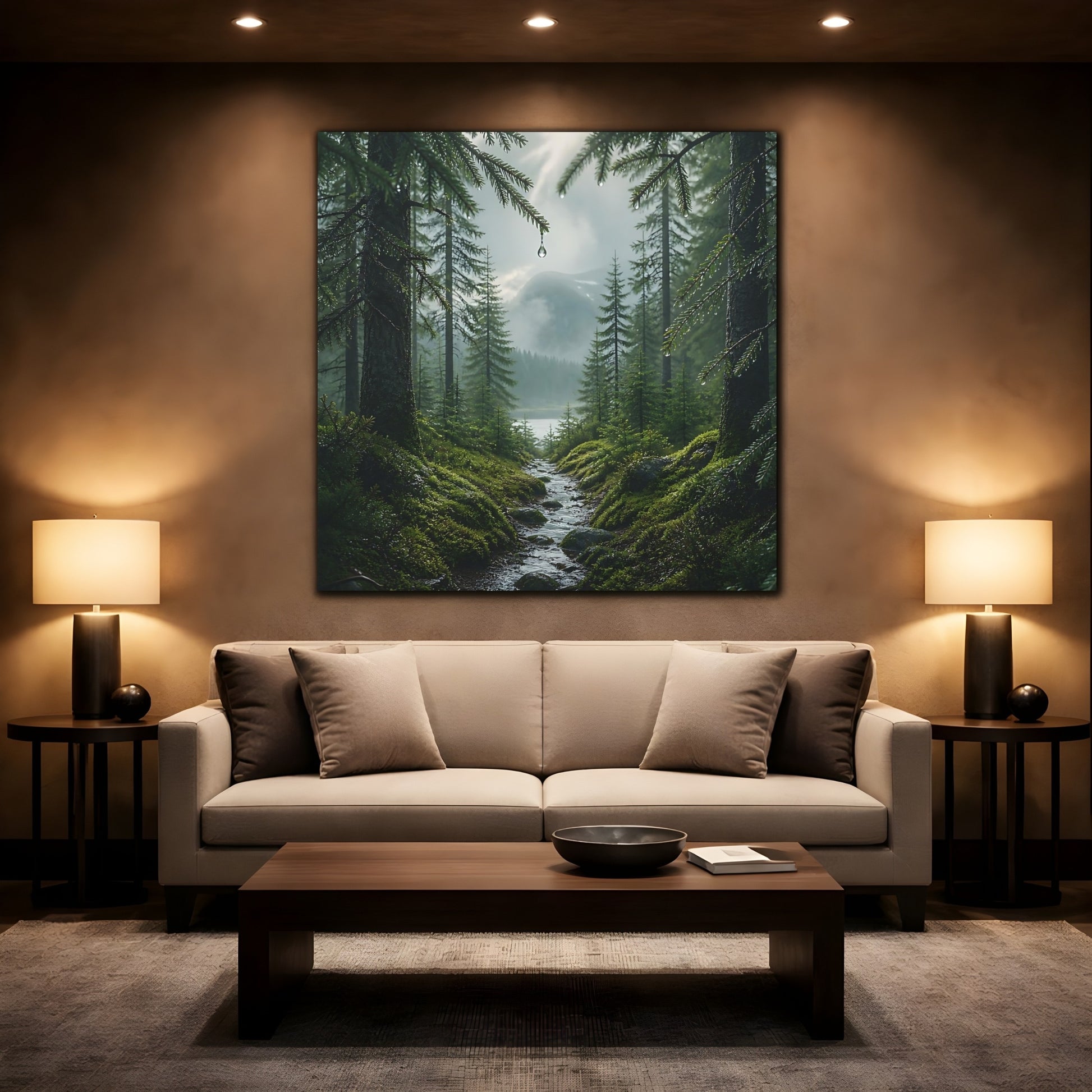 Mockup 2. Nordic Spruce Forest Path shown as canvas print