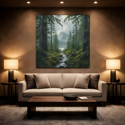 Mockup 2. Nordic Spruce Forest Path shown as canvas print