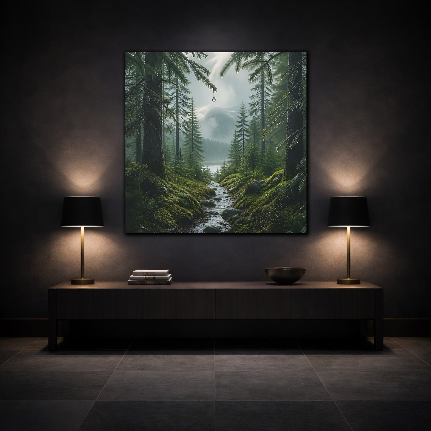 Mockup 3. Nordic Spruce Forest Path shown as canvas print