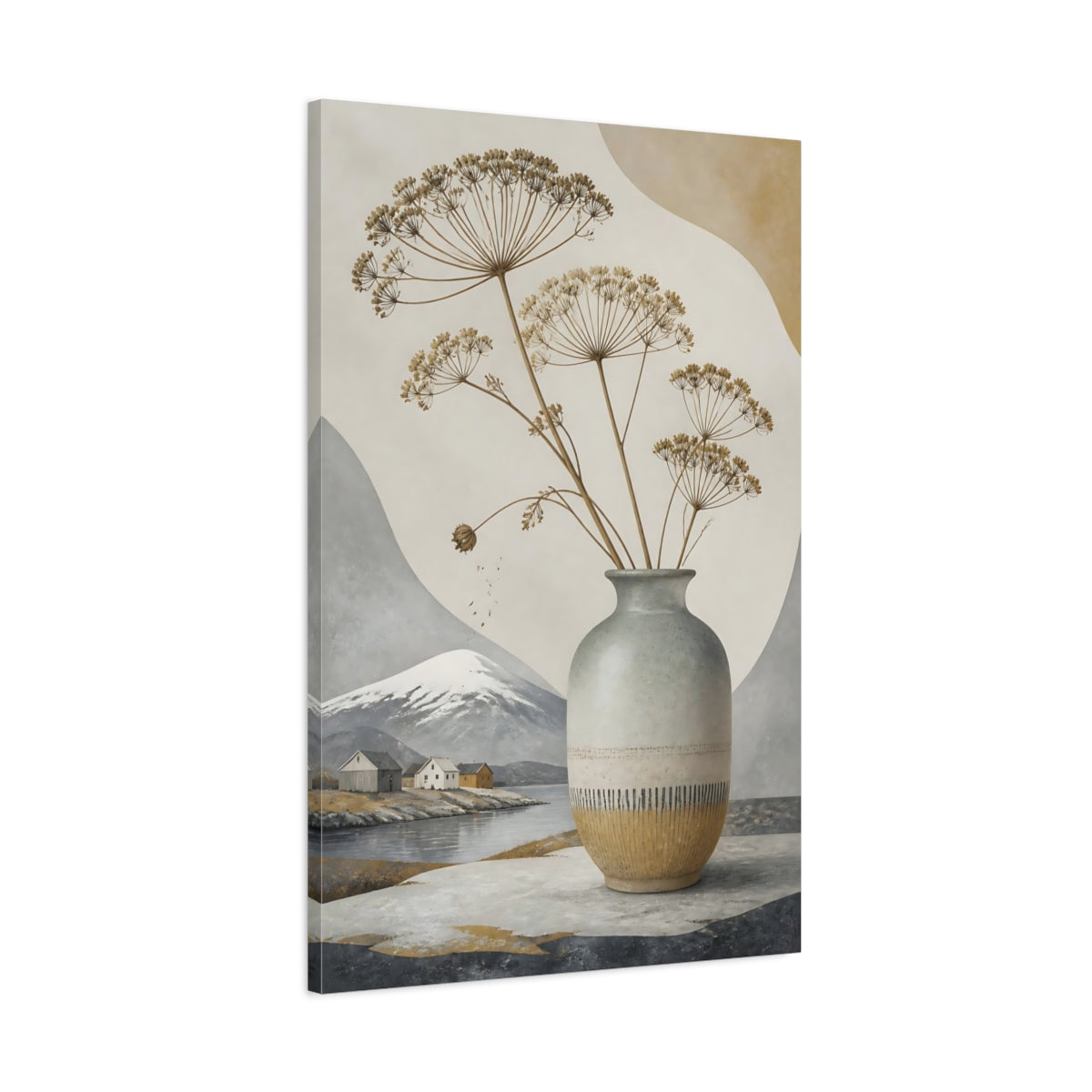 Main Mockup. Nordic Stone Vase With Dried Stems shown as canvas print