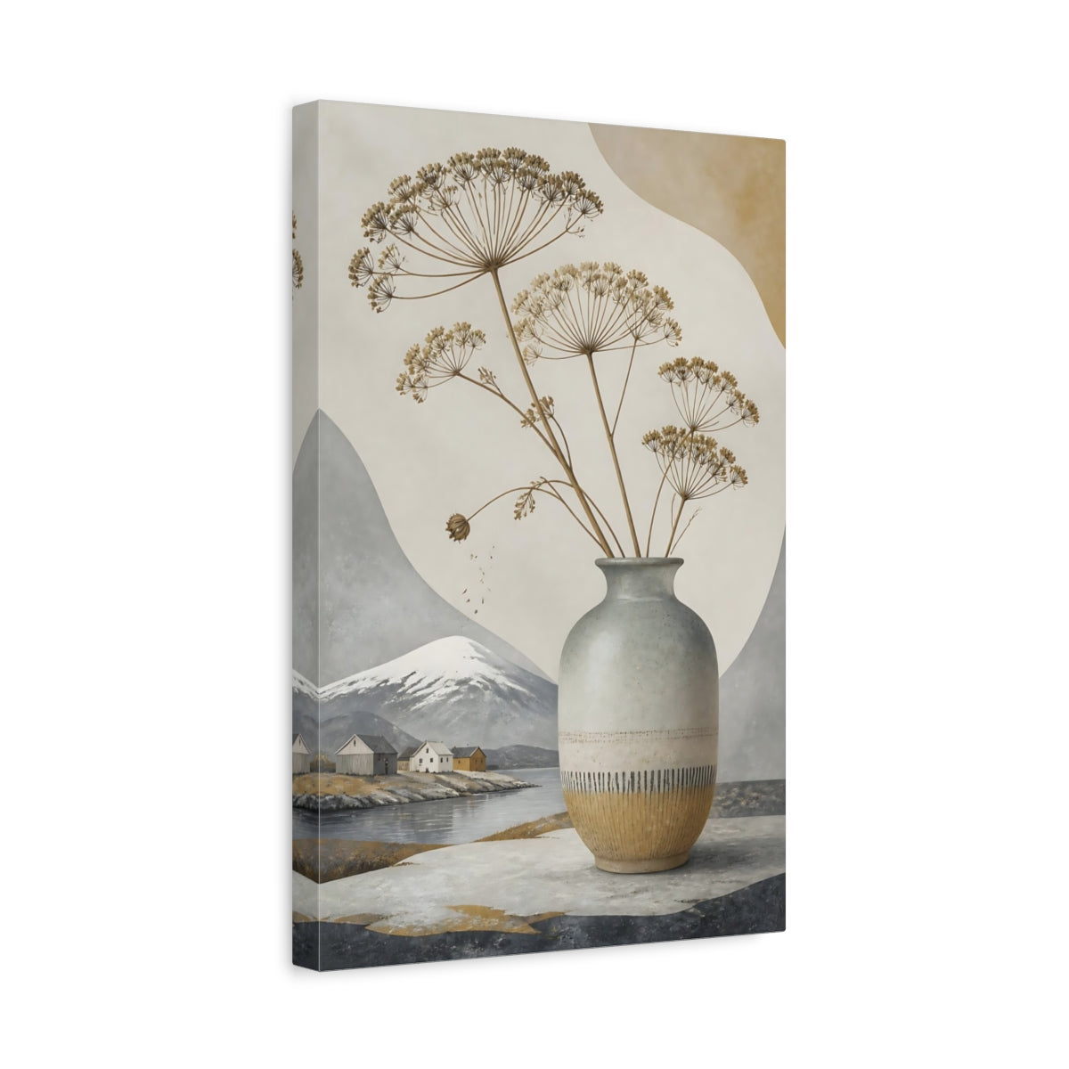 Side Mockup 4. Nordic Stone Vase With Dried Stems shown as canvas print