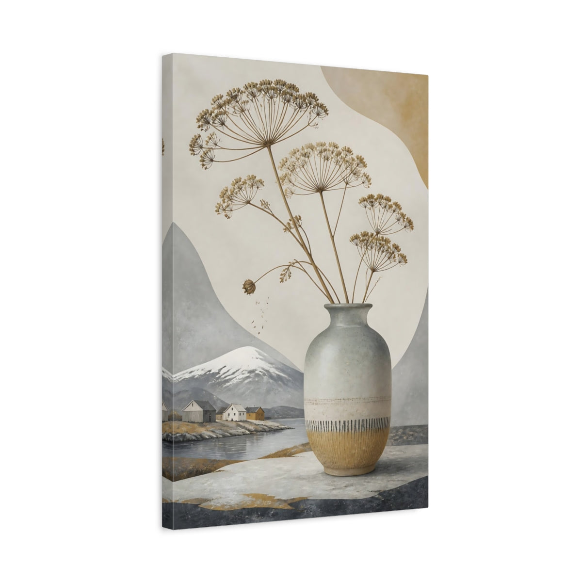 Side Mockup 3. Nordic Stone Vase With Dried Stems shown as canvas print