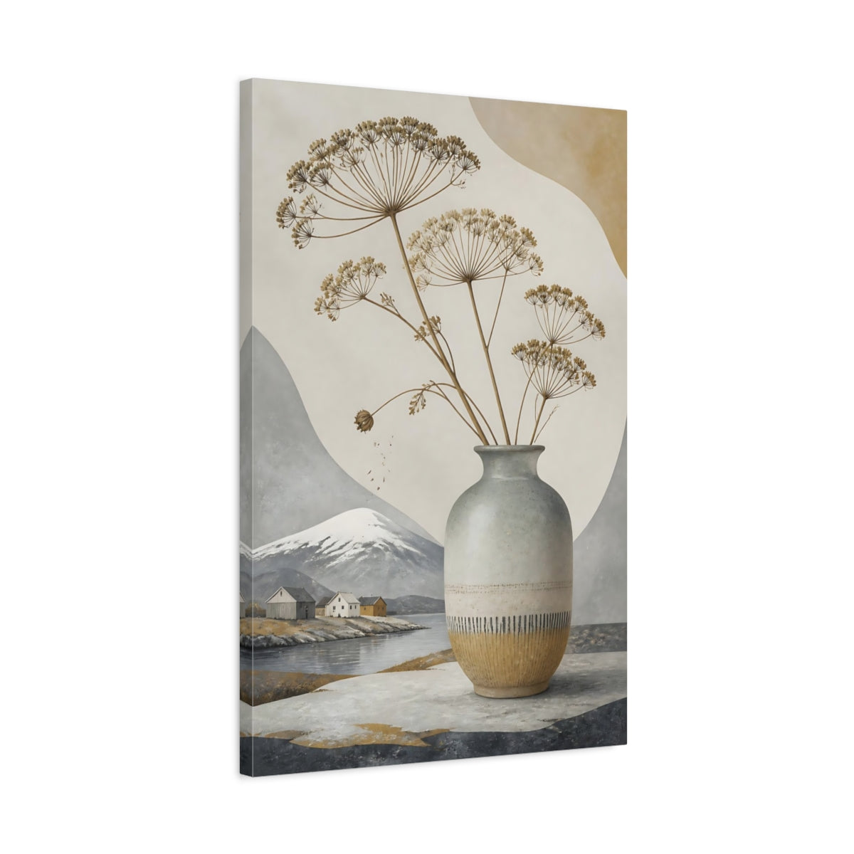 Side Mockup 2. Nordic Stone Vase With Dried Stems shown as canvas print