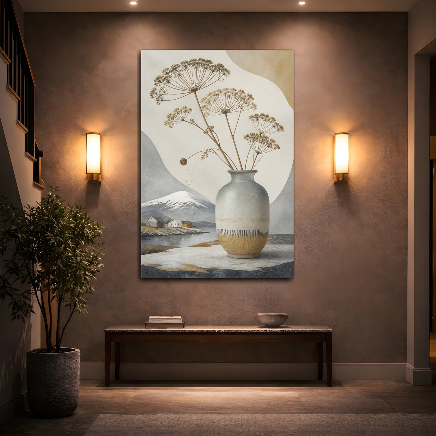 Mockup 2. Nordic Stone Vase With Dried Stems shown as canvas print