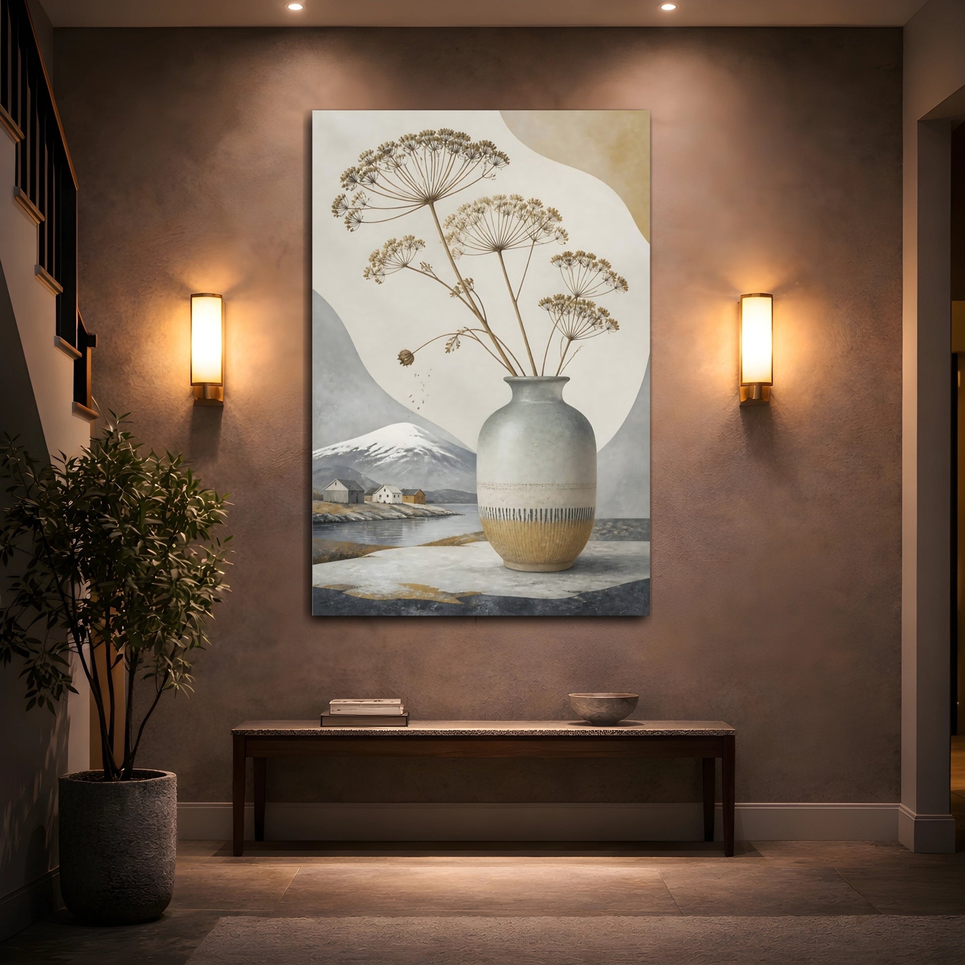 Mockup 2. Nordic Stone Vase With Dried Stems shown as canvas print