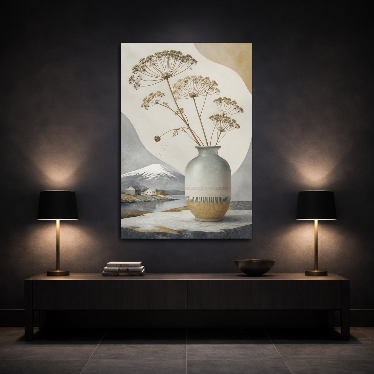 Mockup 3. Nordic Stone Vase With Dried Stems shown as canvas print